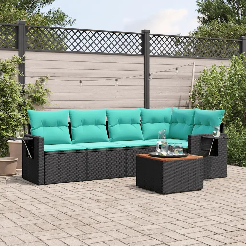 Set Divani da Giardino 6 pz con Cuscini Nero in Polyrattan 3224552