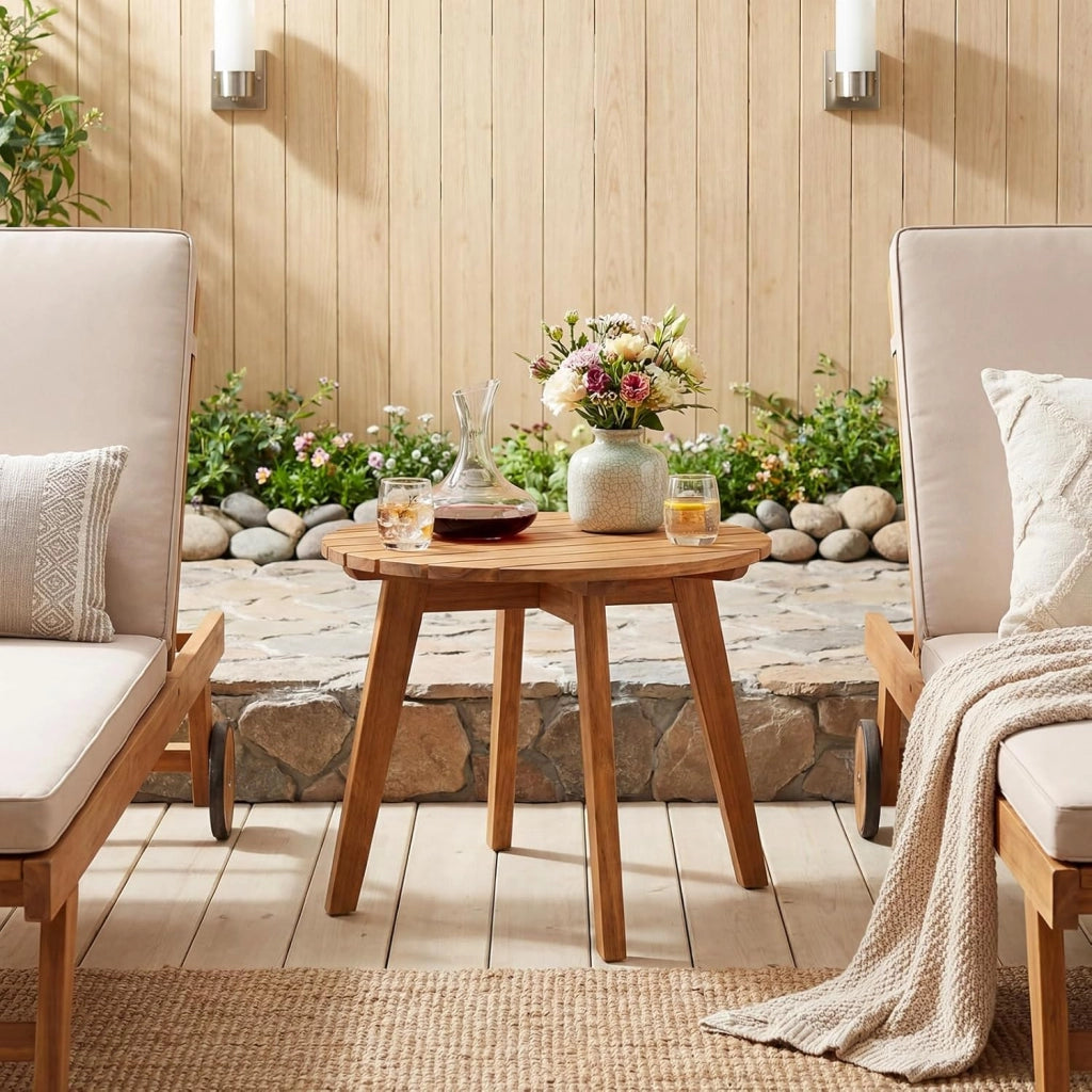Tavolino da Esterno Compatto in Legno, Tavolino da Caffè con Piano a Doghe Resistente, per Terrazza Balcone Salotto Studio, 35x35x43 cm, Portata 75 kg