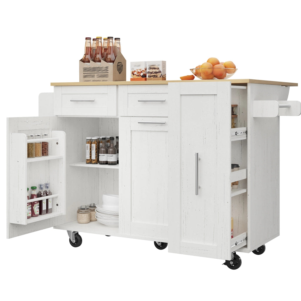 Isola da cucina 110x46x90;5 cm; piano ribaltabile; MDF e metallo bianco