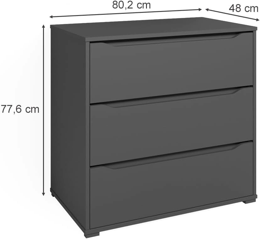 Cassettiera per camera da letto Ruben, Antracite, 48 x 77.6 cm con 3 cassetti, per riporre abiti e oggetti di uso quotidiano