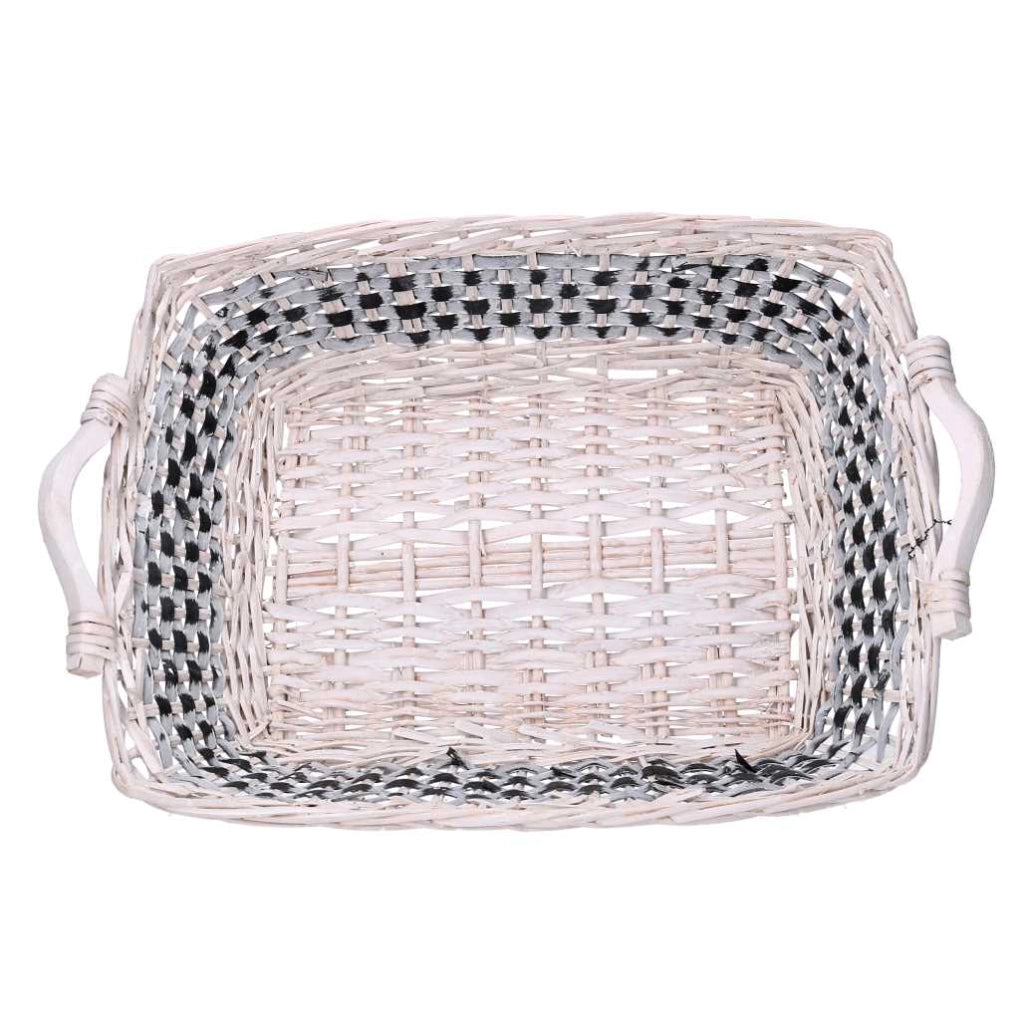 Cesta vimini intreccio azzurro bianco rettangolare cm46/54x36h13