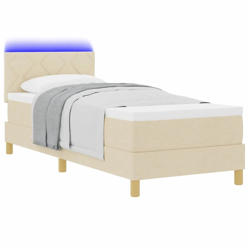 Letto a Sorgente LED con materasso Crema 80 x 200 cm Tessuto