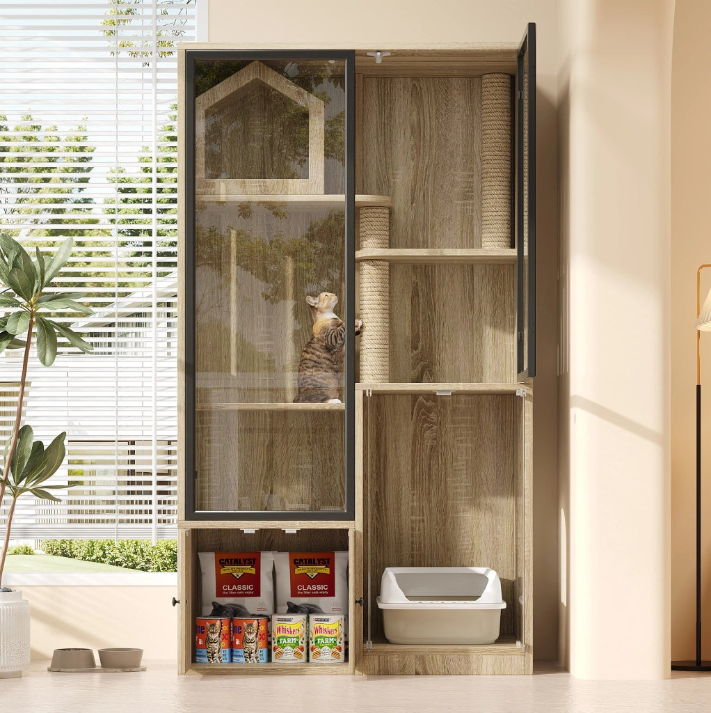 Mobile per gatti in MDF e vetro temperato 90 x 50 x 160 cm