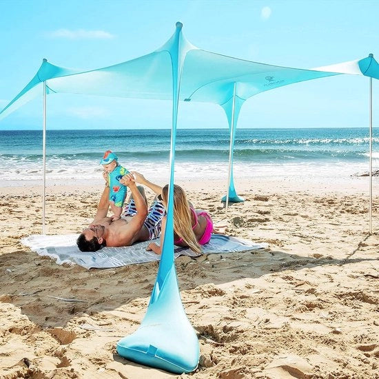 Ombrellone da spiaggia, tenda solare SPF 50+, con piedistallo, ancore e braccio di stabilizzazione, ombrello per esterno, per escursioni in campeggio, pesca, divertimento in giardino o pic nic