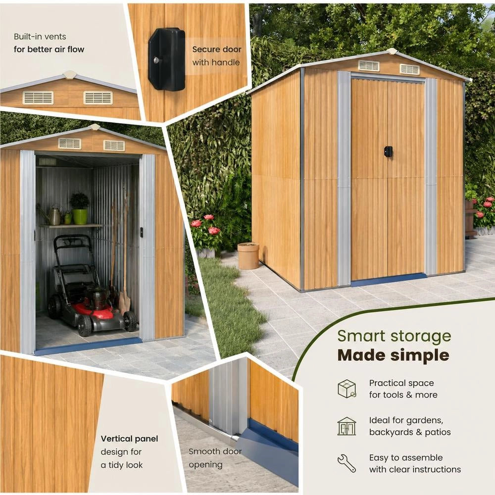 Light Brown Garden Shed, 192x191x223 Cm, Galvanized Steel