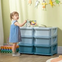 Cassettiera 6 Cassetti per Bambini 3-6 Anni con Bordi Arrotondati, in PP Blu, 75x37x56.5 cm