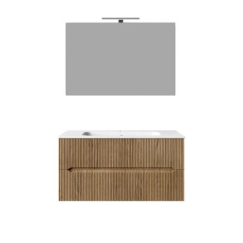 Composizione mobile bagno sospeso con cassetti cm 90 cannettato mod. STICK - Rovere Chiaro