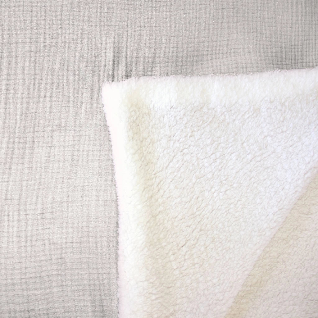 Plaid sherpa e mussola di cotone , 170cm, grigio