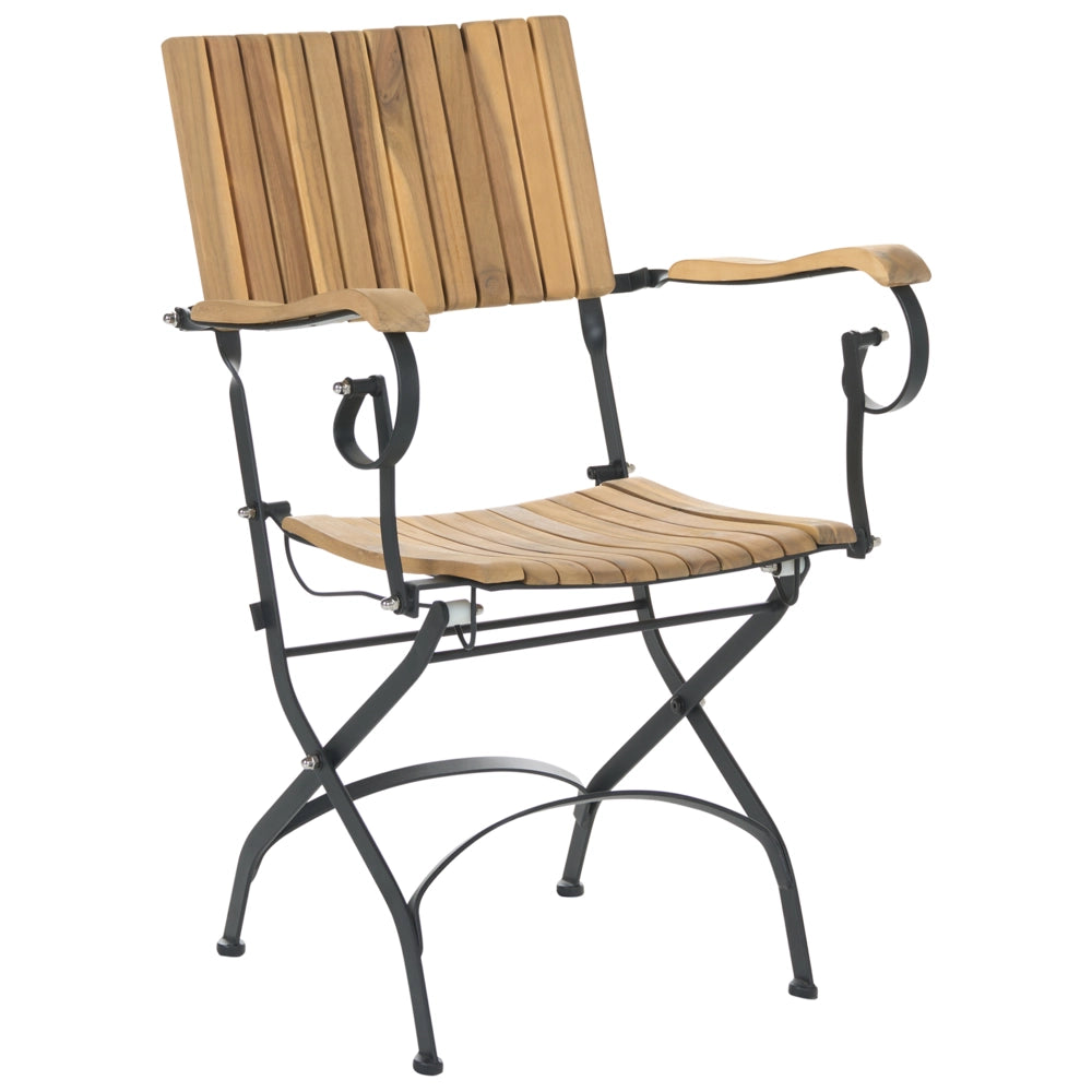 Set da giardino composto da 2 sedie con braccioli in legno di acacia laminato, struttura in acciaio, stile moderno, marrone chiaro