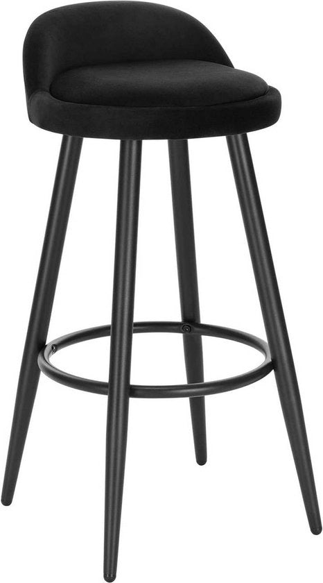 Barstoli Ergonomici in Velluto - Set da 1 - Nero - Con Schienale Basso - Per Cucina e Bar - Altezza Seduta 69cm