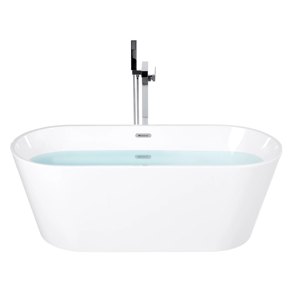 Vasca freestanding bianco sanitario acrilico singolo 160 x 80 cm forma ovale troppopieno sistema design moderno
