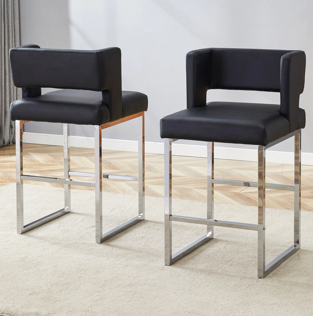 Sgabello da bar 91.4 cm con seduta imbottita in PU; gambe in metallo; nero e argento