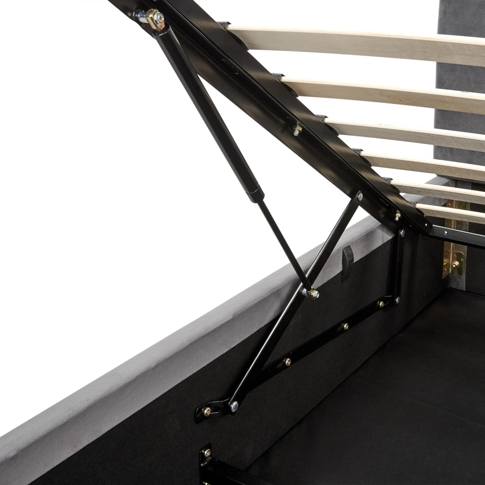 Letto Ottomano Grigio Scuro Velluto Tappezzato 160 x 200 cm Testiera Travestita Funzione Contenitore