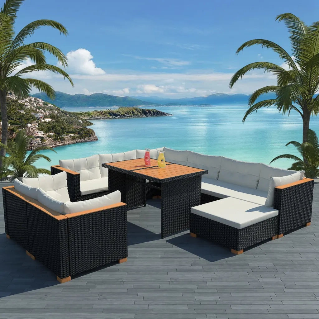 Set Divani da Giardino 10 pz con Cuscini in Polyrattan Nero cod mxl 34801