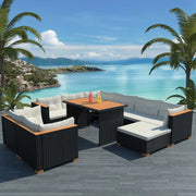Set Divani da Giardino 10 pz con Cuscini in Polyrattan Nero cod mxl 34801