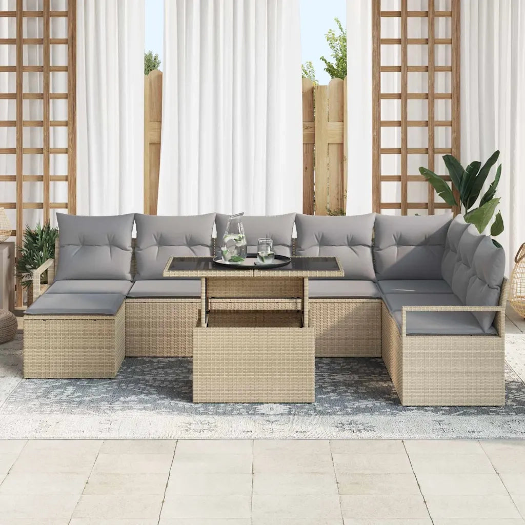 Set Divano da Giardino con cuscino 9 pcs beige e grigio chiaro