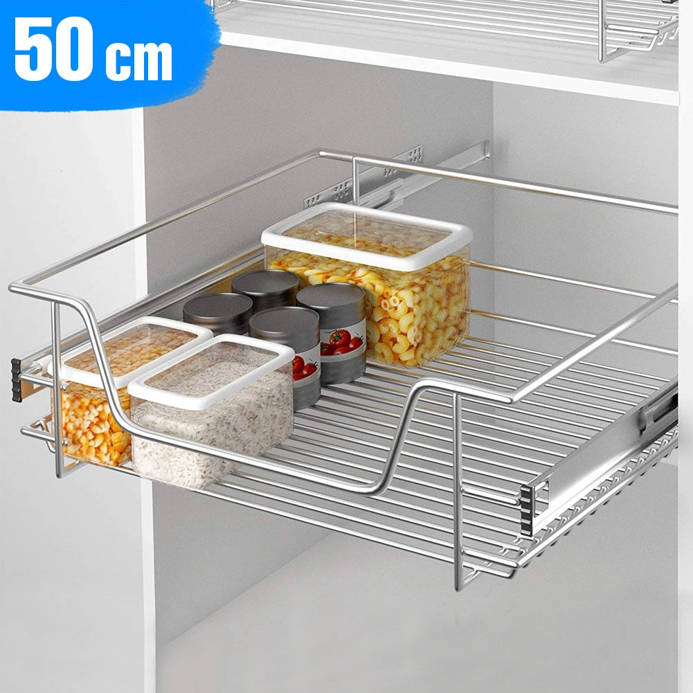 Cassetto Telescopico Cucina 50cm Cestello Mensola Estraibile Salvaspazio Acciaio