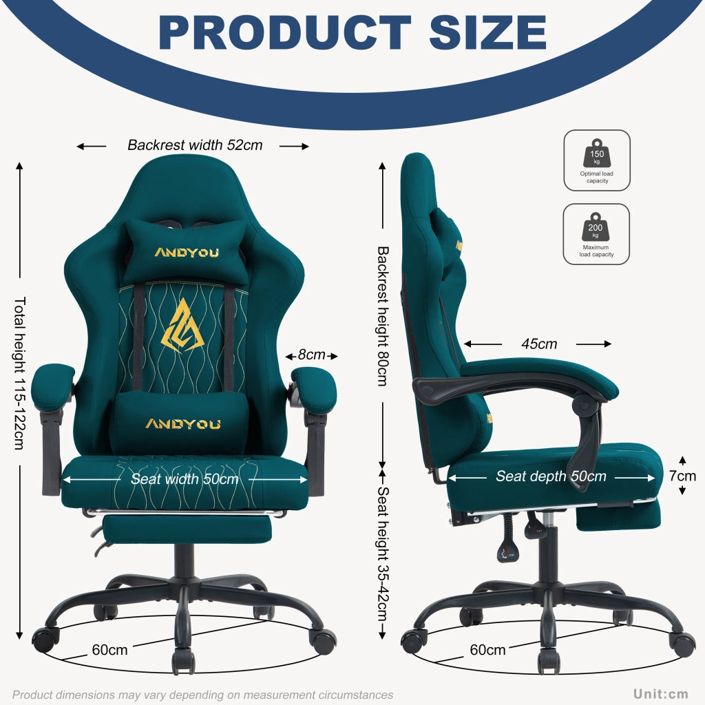 Sedia da gaming con poggiapiedi ¨C zephmum ¨C imbottita, similpelle, blu navy