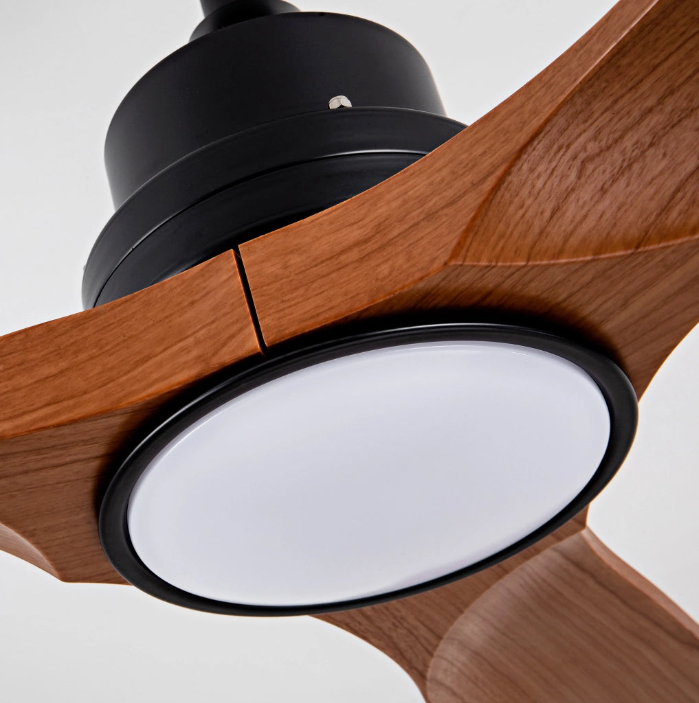 Ventilatore da soffitto con luce LED e motore DC reversibile nero e noce scuro HAVRYA