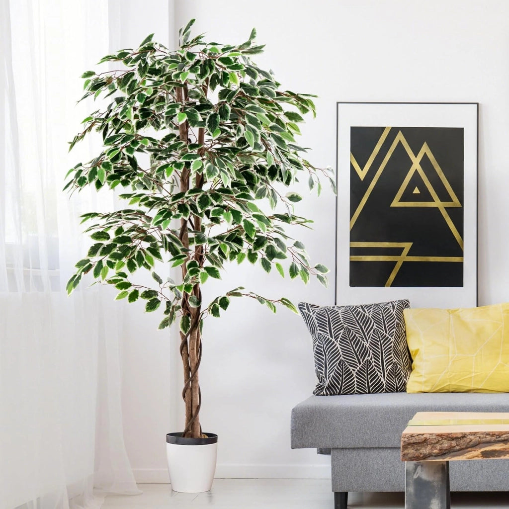 Albero di Fico Artificiale 160 CM, Pianta Finta da Interno con 1008 Foglie, Tronco Naturale in Legno, Vaso Robusto, Muschio Secco, Albero Finto per Casa, Ufficio, Soggiorno, Portico