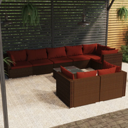 Set Divani da Giardino 9 pz con Cuscini in Polyrattan Marrone 3102491