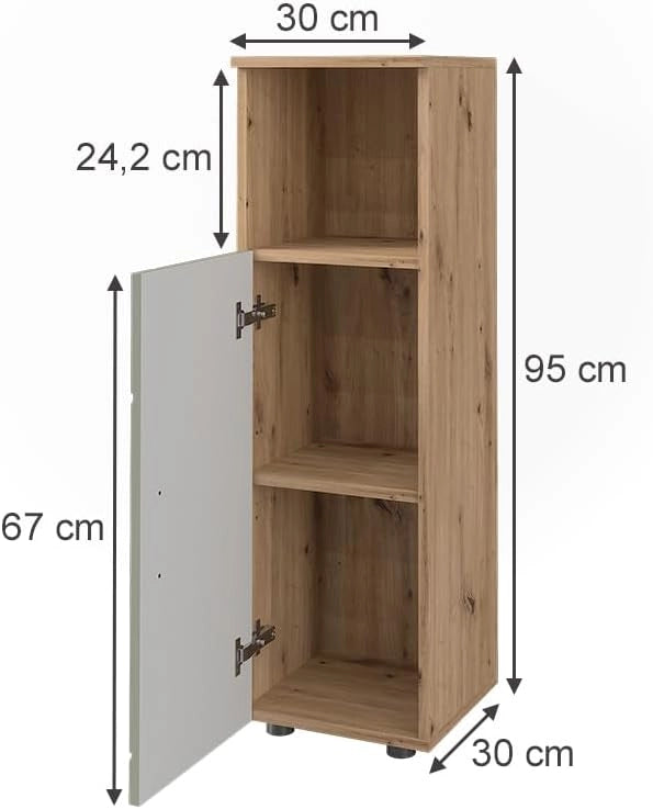 mobiletto bagno Irma, Verde salvia, 30 x 95 cm, Ideale per spazi piccoli e nicchie strette