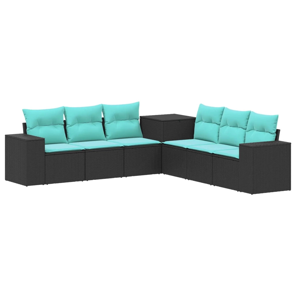 Set di divani 7 pz Nero e Blu Rattan sintetico e Acciaio 3448836
