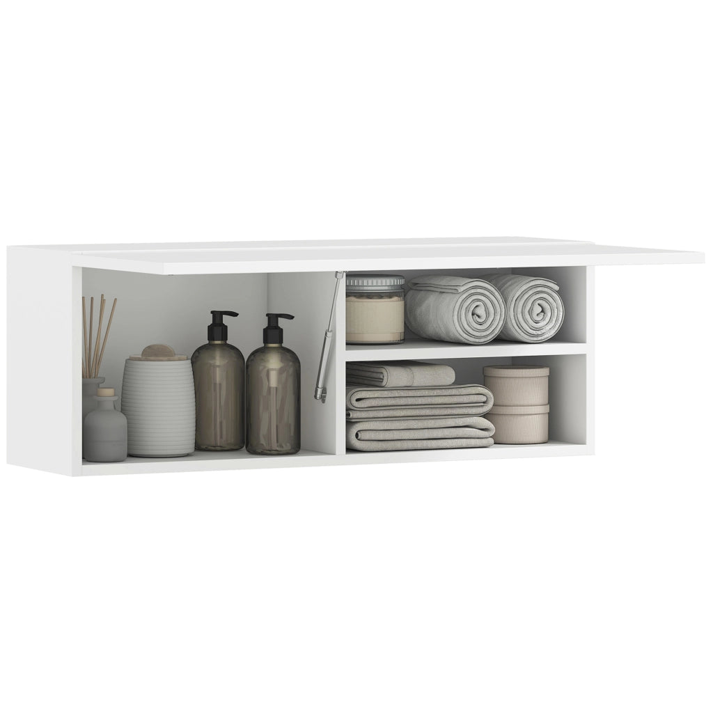 Mobiletto bagno pensile con anta a ribalta e ripiani, 80x25x30 cm, bianco