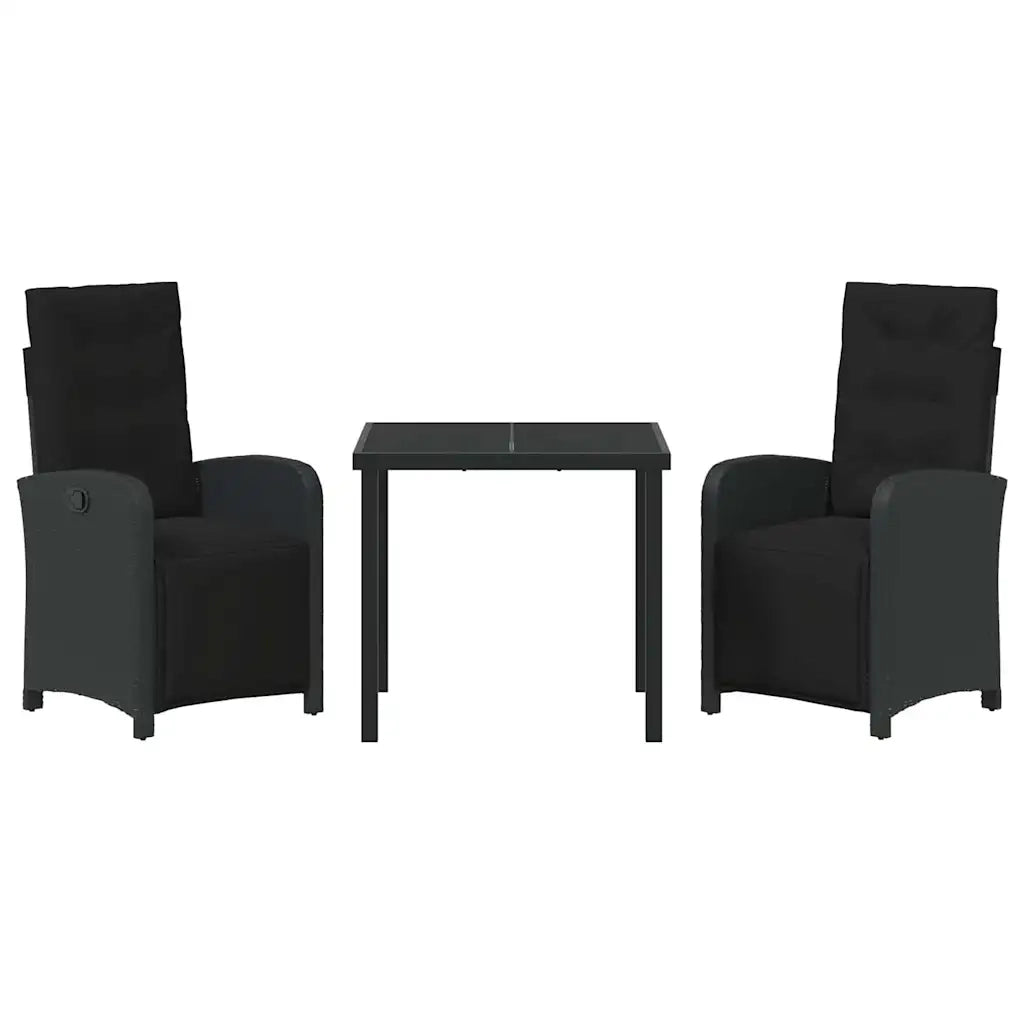 Set da Pranzo per Giardino con cuscino 3 pcs Nero polyrattan 3380309