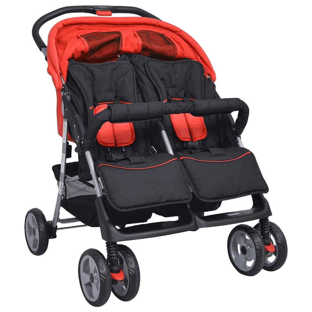 Passeggino Gemellare in Acciaio Rosso e Nero 10108