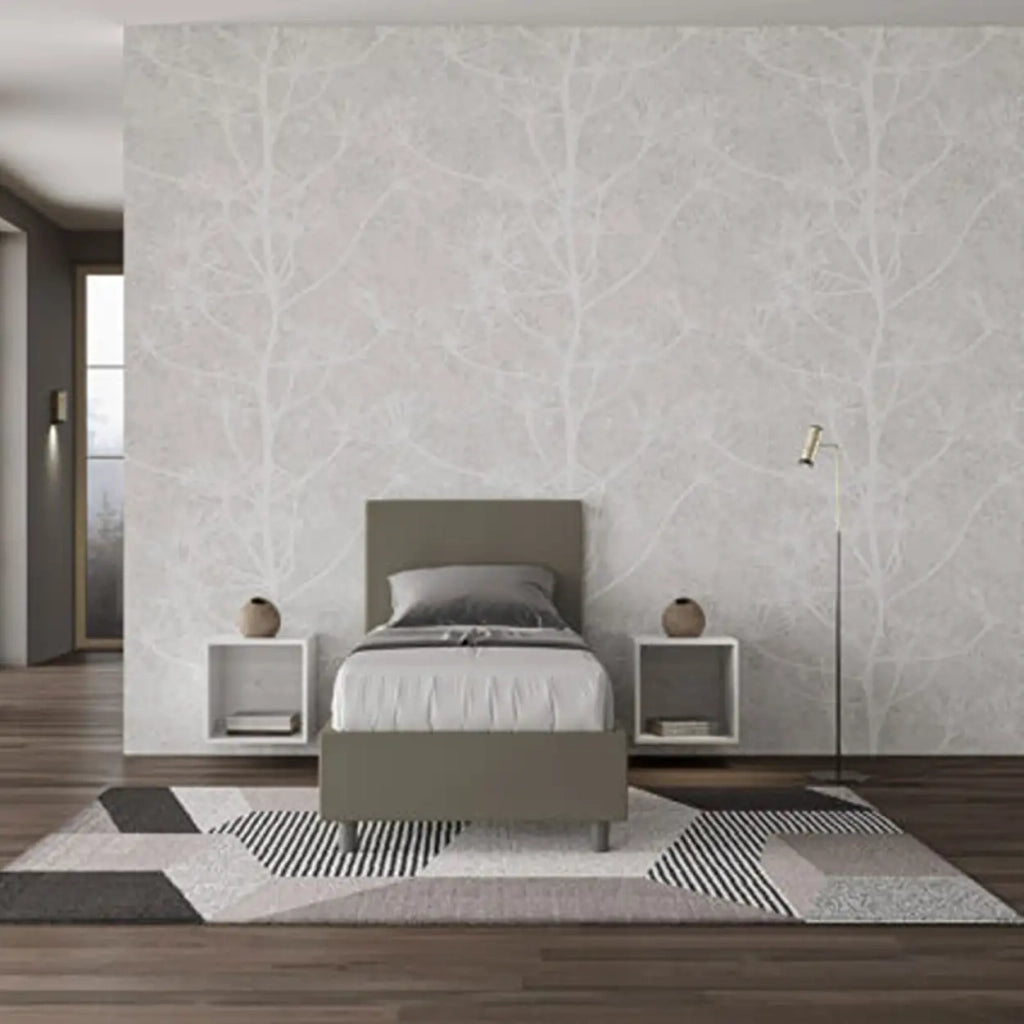 Letto singolo contenitore imbottito 80x190 similpelle cappuccino Adele