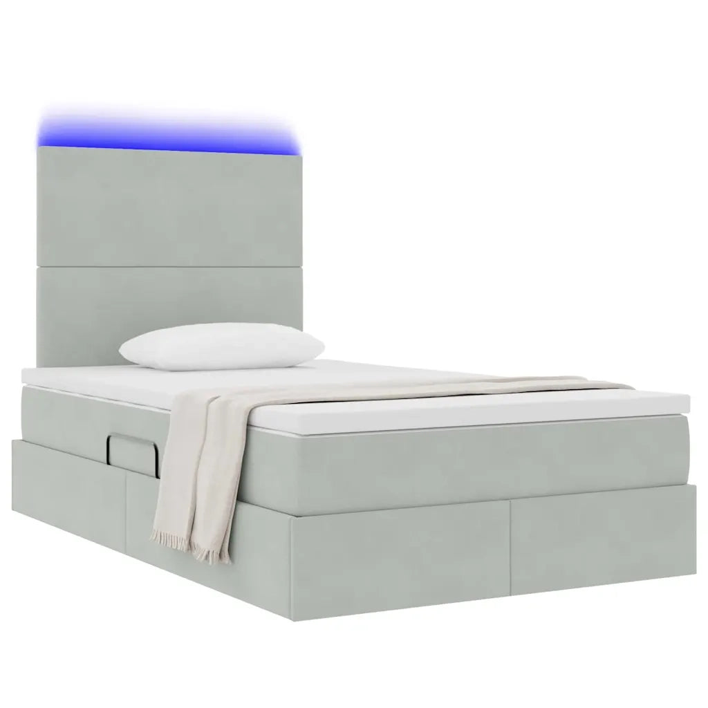 Letto con contenitore e LED Grigio chiaro 120 x 190 cm Velluto