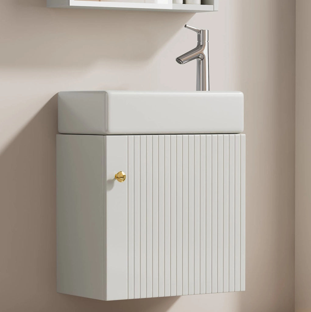 Mobile bagno con lavabo in ceramica 62 cm, MDF, bianco
