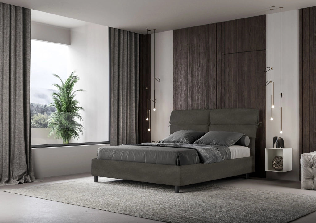 BS COM Letto matrimoniale contenitore imbottito 160x210 microfibra grigio