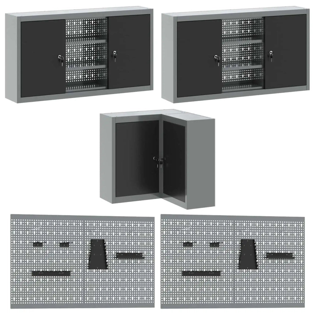 Set di mobili da lavoro con cassetto 10 pcs Nero e Grigio 3321520