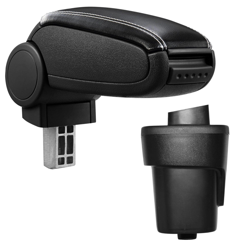 Bracciolo centrale per Opel Karl con scomparto imbottito in similpelle nera con cuciture bianche 03_0000587