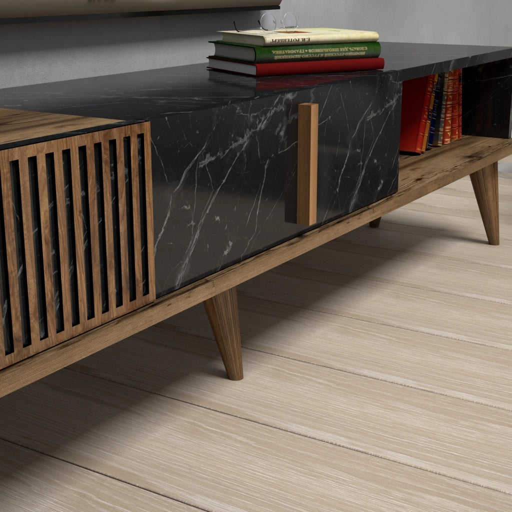 Porta TV in legno "Milano" - 180 x 35 x 40 cm - Noce-Nero