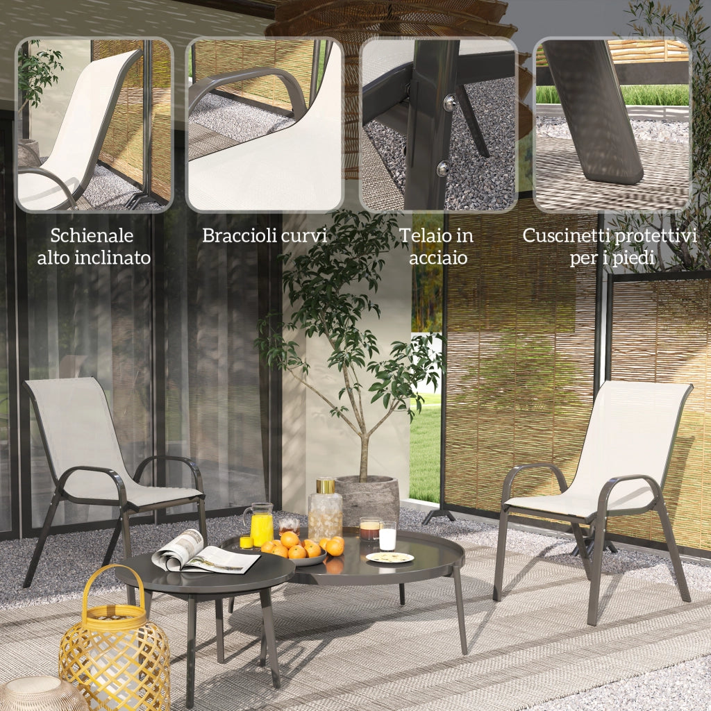 Sedia da Giardino Impilabile con Braccioli ¨C Zephmum ¨C Grigio, Tessuto, Acciaio, 54x71x93 cm
