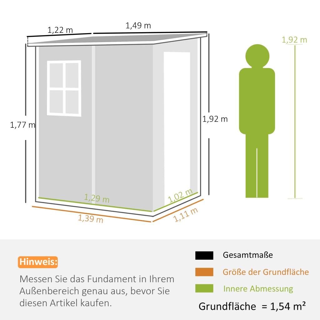 Casetta da giardino in alluminio ¨C Xylo ¨C grigio, con finestra e porta con serratura, 122x149x192 cm