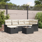 Set Divano da Giardino  7 Pezzi con Cuscini Rattan Nero Polyrattan