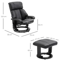Poltrona Relax Reclinabile e Massaggiante con Pouf Poggiapiedi e Telecomando, 76x80x102 cm Nero