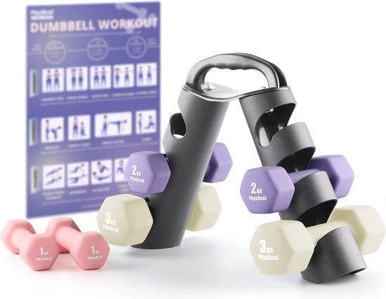 Halster, set da 6 con manubrio standard, rivestimento neoprene, impugnatura soft-touch, set di pesi per mano per donne, bambini, principianti, set di sollevamento leggero e piccolo per uso domestico, palestra, studio, allenamento