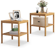Set di 2 Comodini in Bambù, Comodino Camera da Letto, Tavolo Piccolo per Soggiorno, Ufficio, Cucina, 40x40x45 cm, Naturale