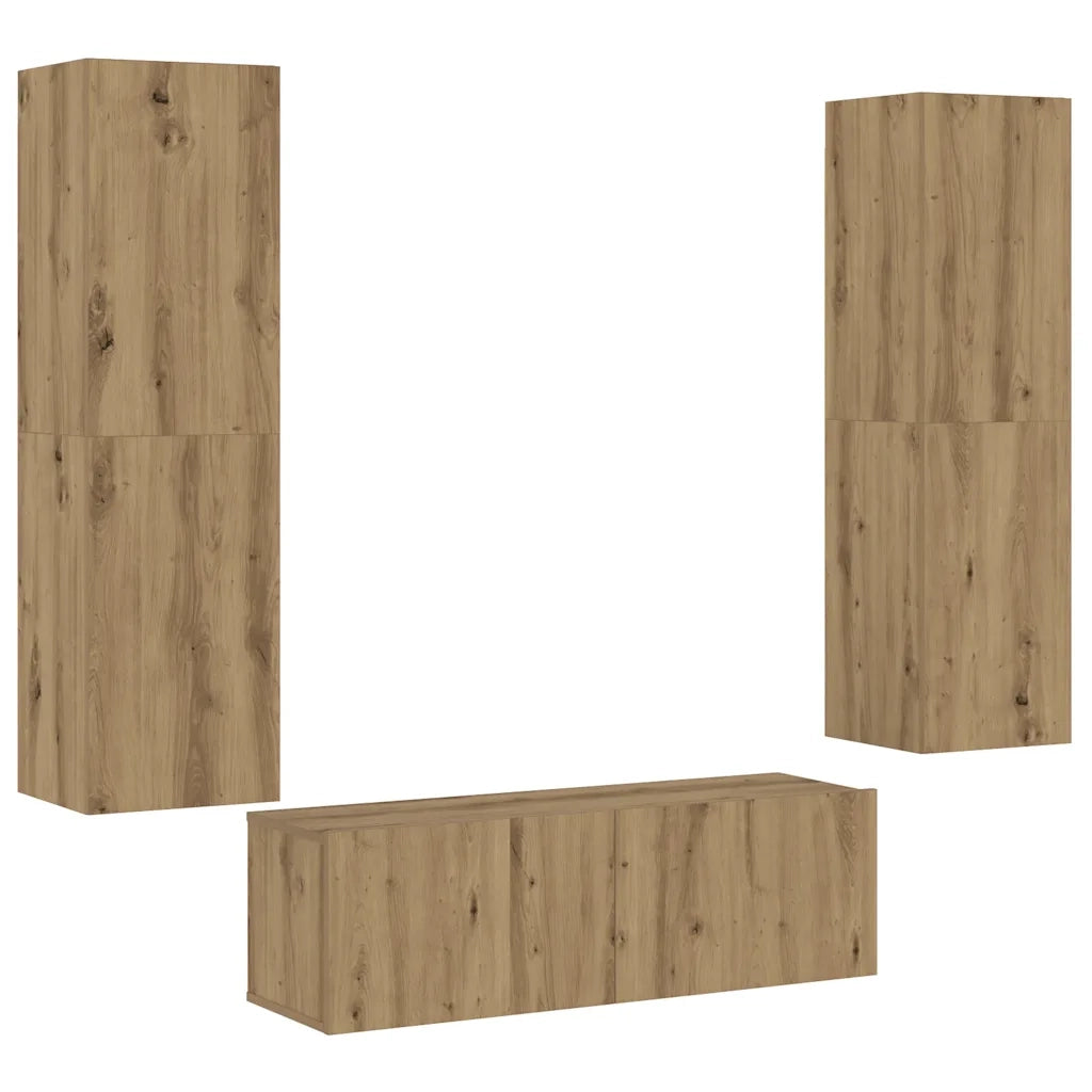 Mobili TV a Parete 3 pz Rovere Artigianale in Legno Multistrato 3328966