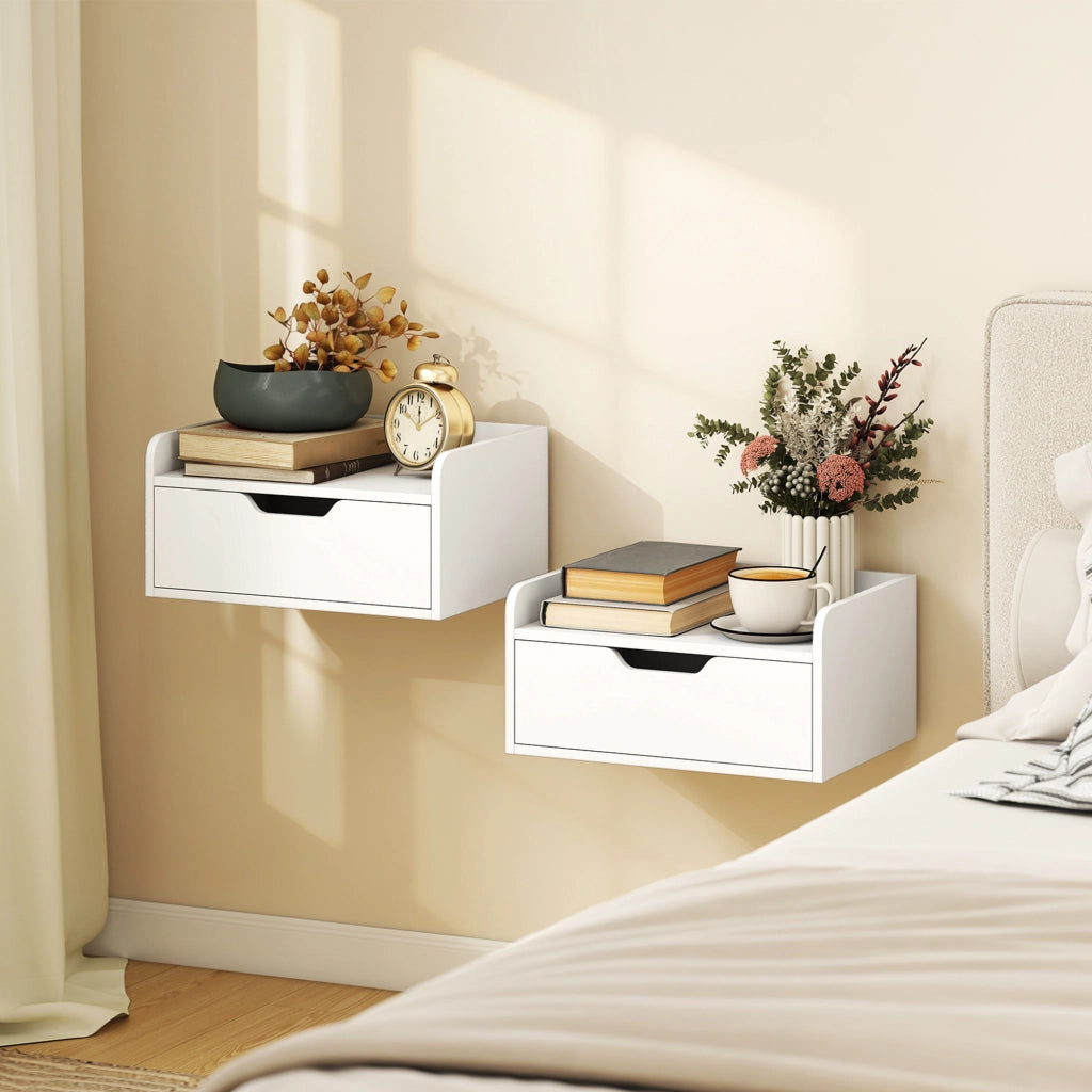 Comodino a muro ¨C zephmum ¨C bianco, legno, 40x30x19.5 cm
