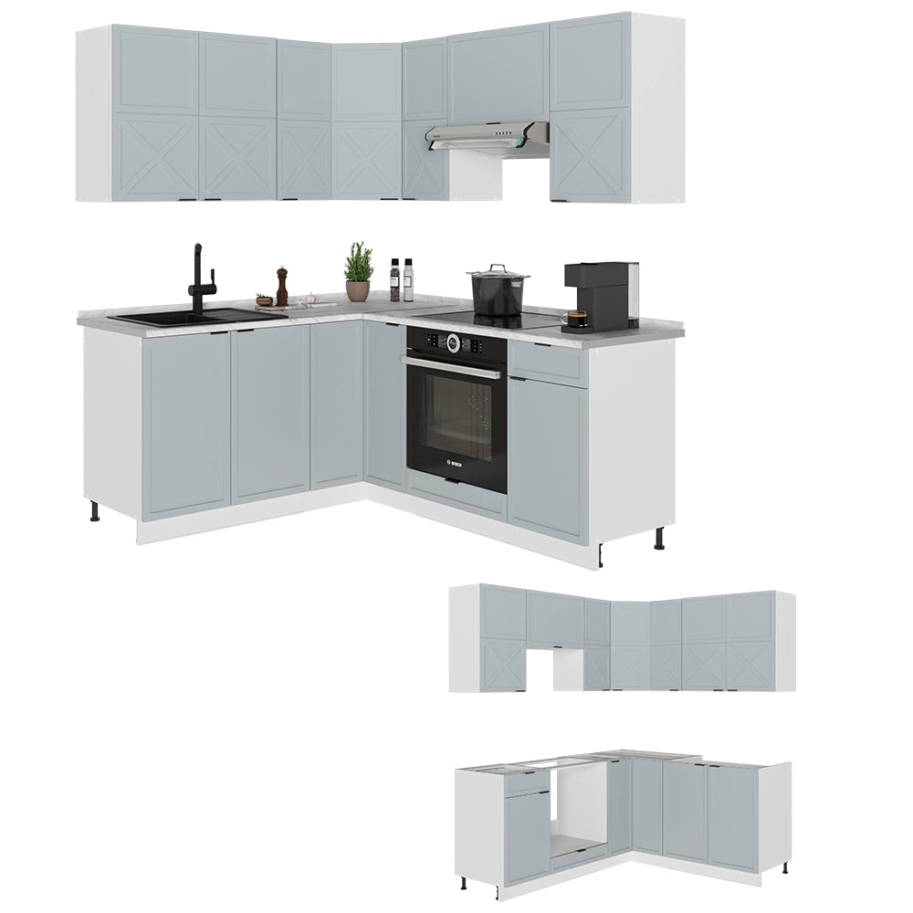 Vicco Cucina angolare completa Blu-grigio chiaro/bianco 160 x 60 cm senza piano di lavoro