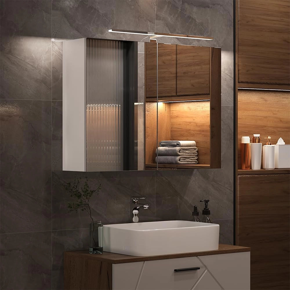 Mobile a specchio per il bagno Lavio, Bianco, 80 x 60 cm con illuminazione a LED