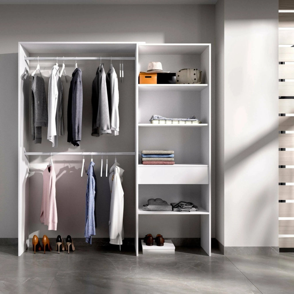 Guardaroba Fauno, Struttura per cabina armadio, Mobile appendiabiti aperto, 160x40h187 cm, Bianco