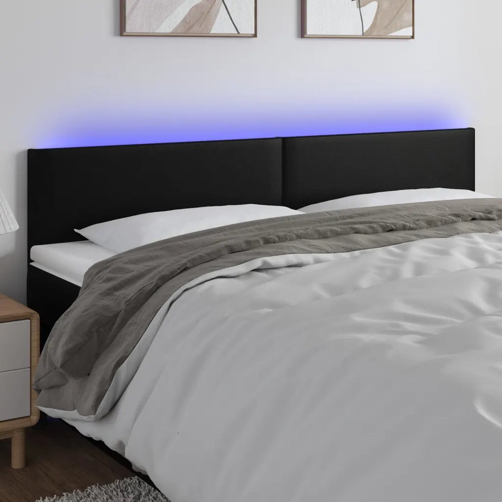 Testiera | Testata a LED Nera 200x5x78/88 cm in Similpelle