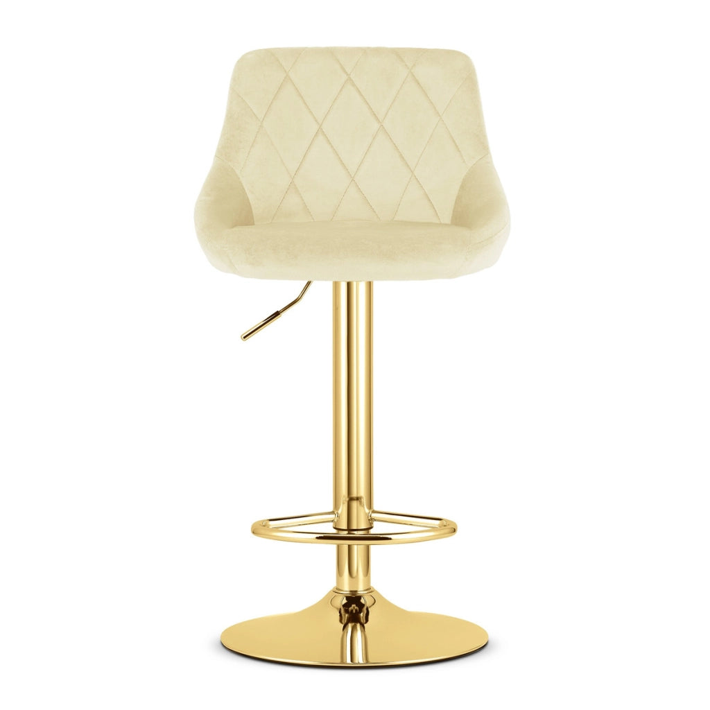 Sgabello girevole Kast in velluto beige e base oro